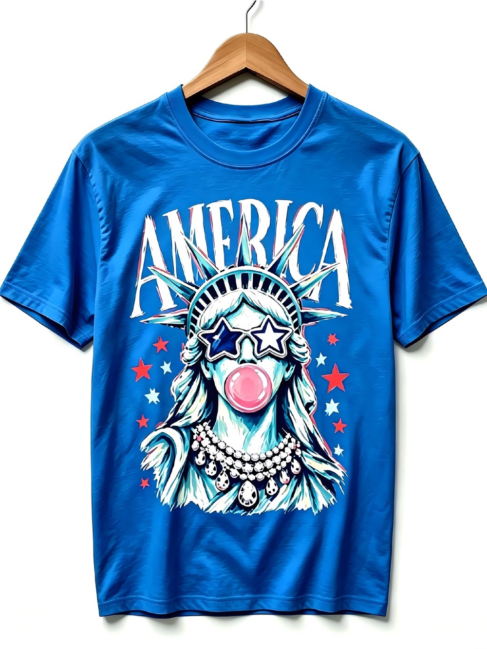 America Statue of Liberty Blowing Bubble Gum Graphics Womens Mens T-shirt Unisex